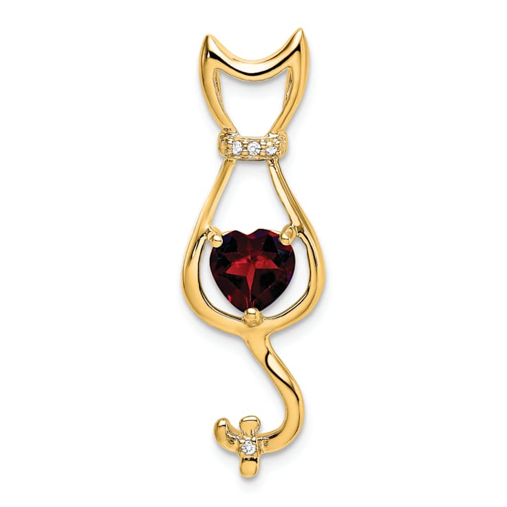 10k Yellow Gold 0.99 ctw Garnet and Accent Diamond Cat Pendant