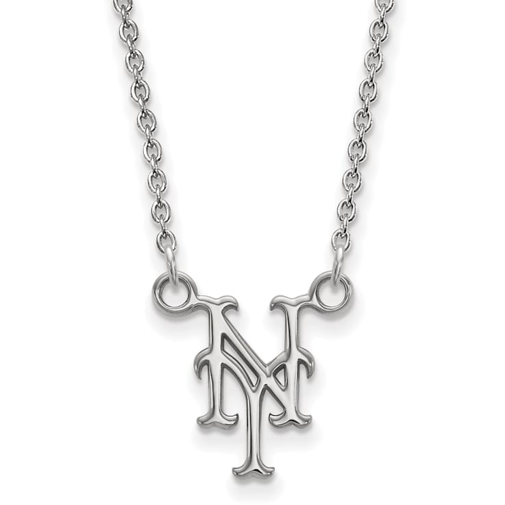 Rhodium Over Sterling Silver MLB LogoArt New York Mets N-Y Pendant Necklace
