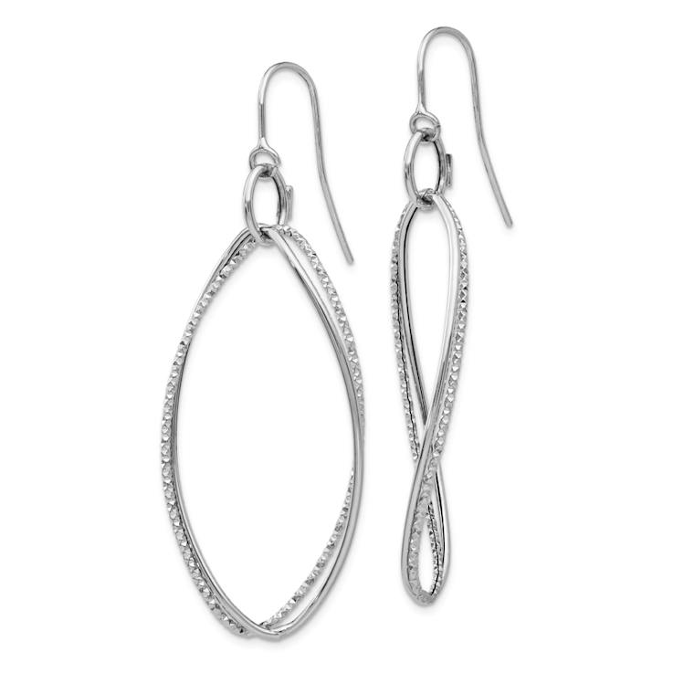 Rhodium Over 14k White Gold Textured Twisted Dangle Earrings