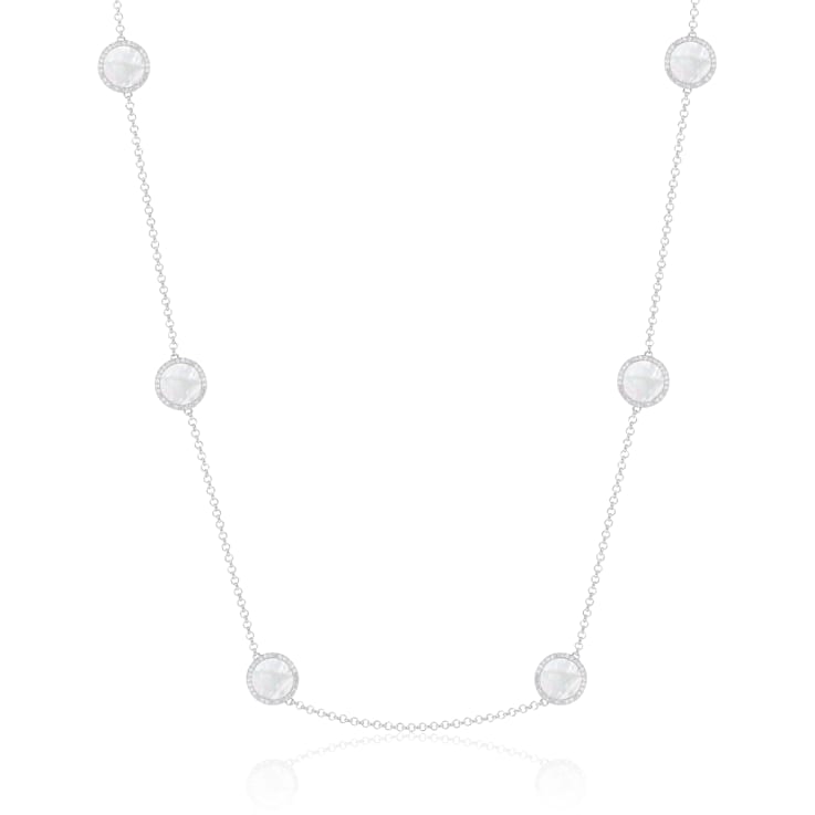 Mother of Pearl and Cubic Zirconia Rhodium Over Sterling Silver Necklace