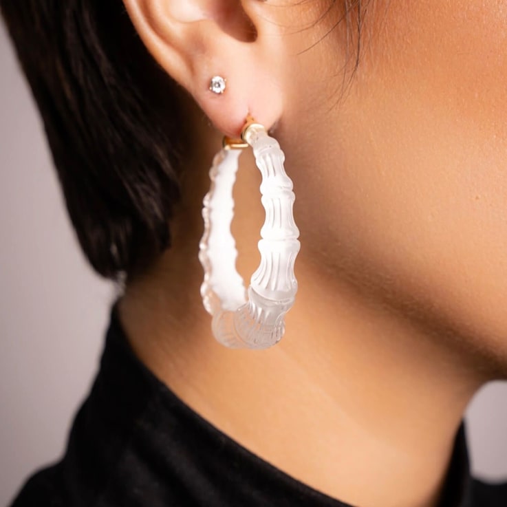 14K Yellow Gold Over Sterling Silver Acrylic and Hand Painted Enamel
Bamboo Illusion Hoops in Dove