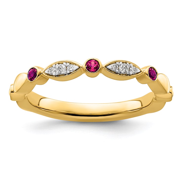 14K Yellow Gold Stackable Expressions Lab Created Ruby and Diamond Ring 0.096ctw