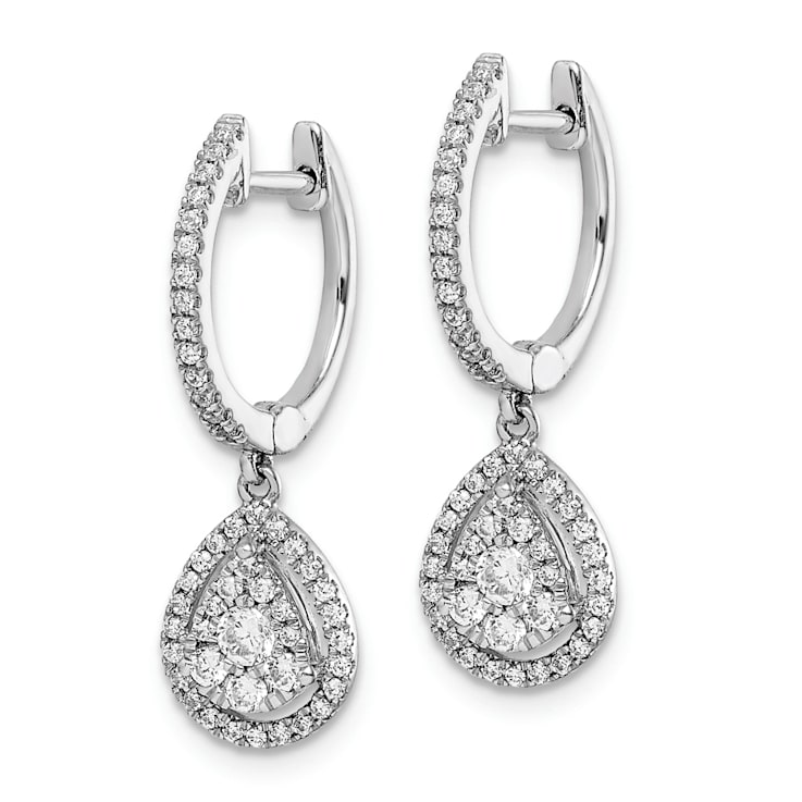 Rhodium Over 14K White Gold Lab Grown Diamond Teardrop Hinged Hoop Earrings