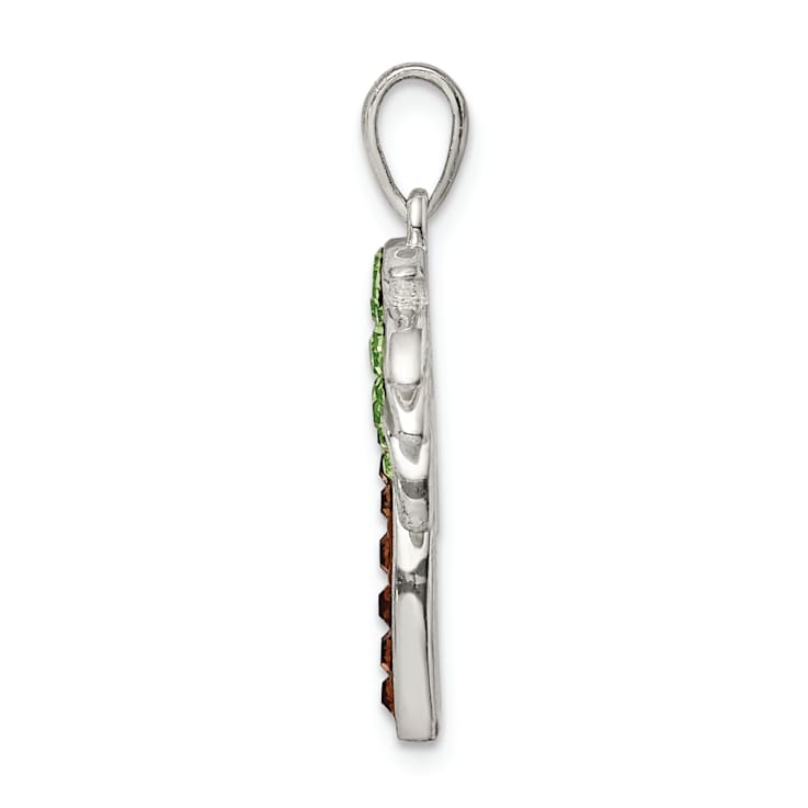 Rhodium Over Sterling Silver Polished Crystal Palm Tree Pendant