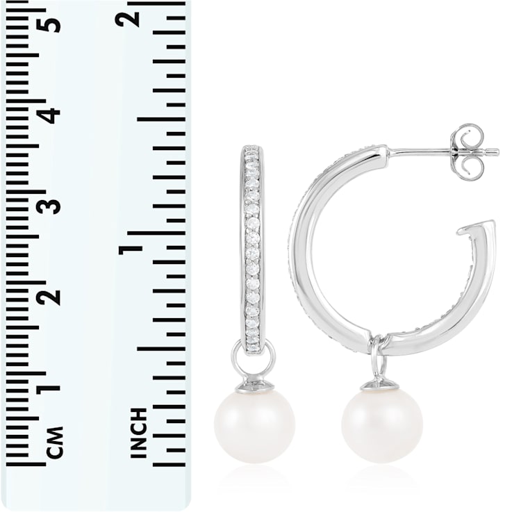 7.5-8mm White Cultured Freshwater Pearl and Cubic Zirconia Rhodium Over
Sterling Silver Earrings