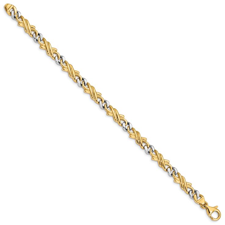 14K Two-tone Gold 6mm Hand-Polished Fancy Link Chain Bracelet