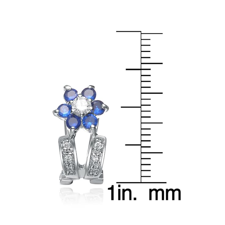 Sapphire Color CZ Flower Stud Earrings In Sterling Silver