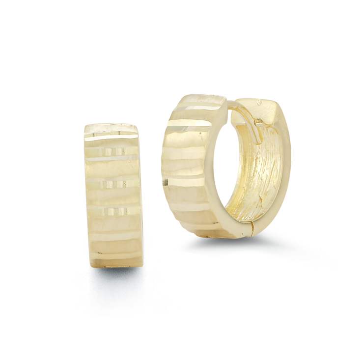 Bellissima Gold 14K Yellow Gold Diamond Cut Huggie Hoop Earrings