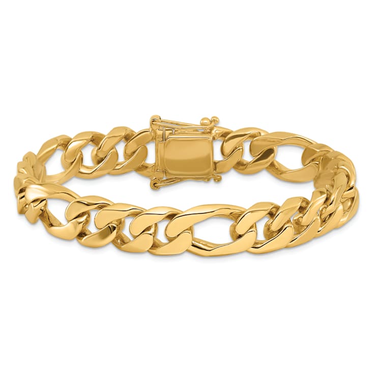 14K Yellow Gold 10mm Hand-Polished Figaro Link Bracelet