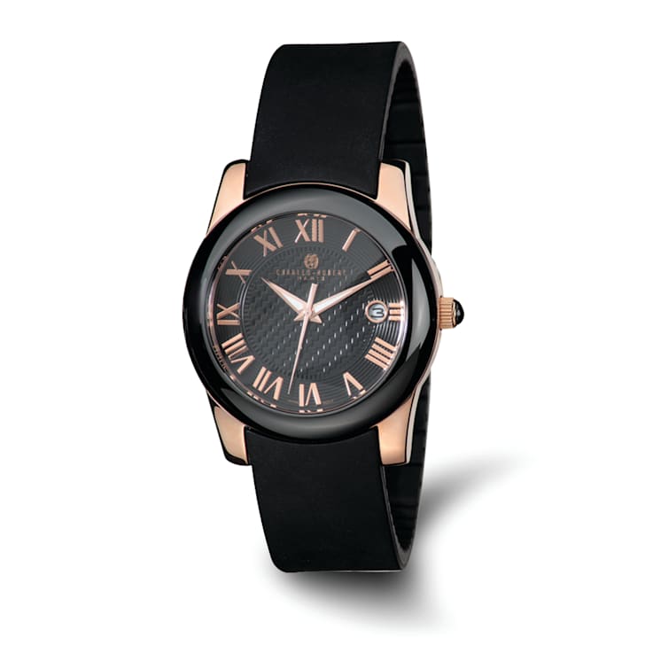 Charles Hubert Rose IP-plated Stainless Steel/Ceramic Black Dial Watch