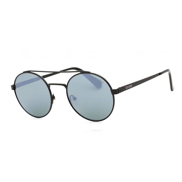 Guess Matte Black Round Frame / Green Mirrored Lenses Sunglasses