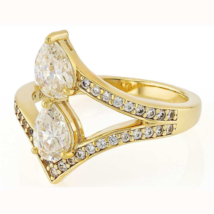 Diamond Simulant Pear And White Zircon Ring In 18K Gold Over Sterling
Silver 2.25ctw