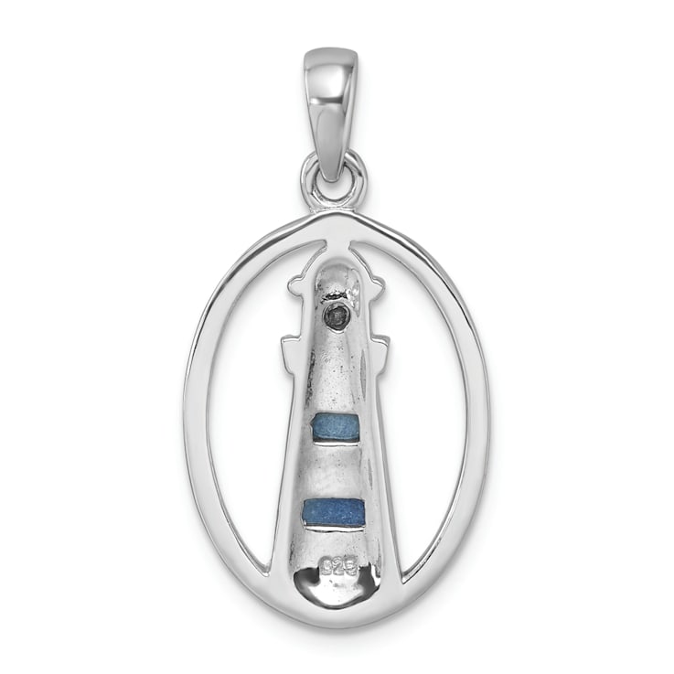 Rhodium Over Sterling Silver Oval Adventurine and Cubic Zirconia
Lighthouse Pendant
