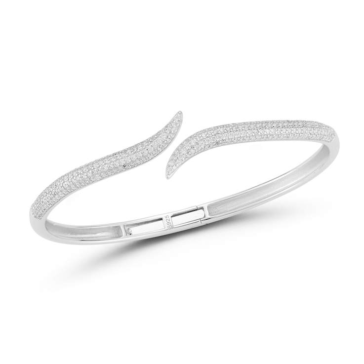 Rachel Zoe Pave CZ Bypass Bangle Bracelet in Rhodium Over Sterling Silver
