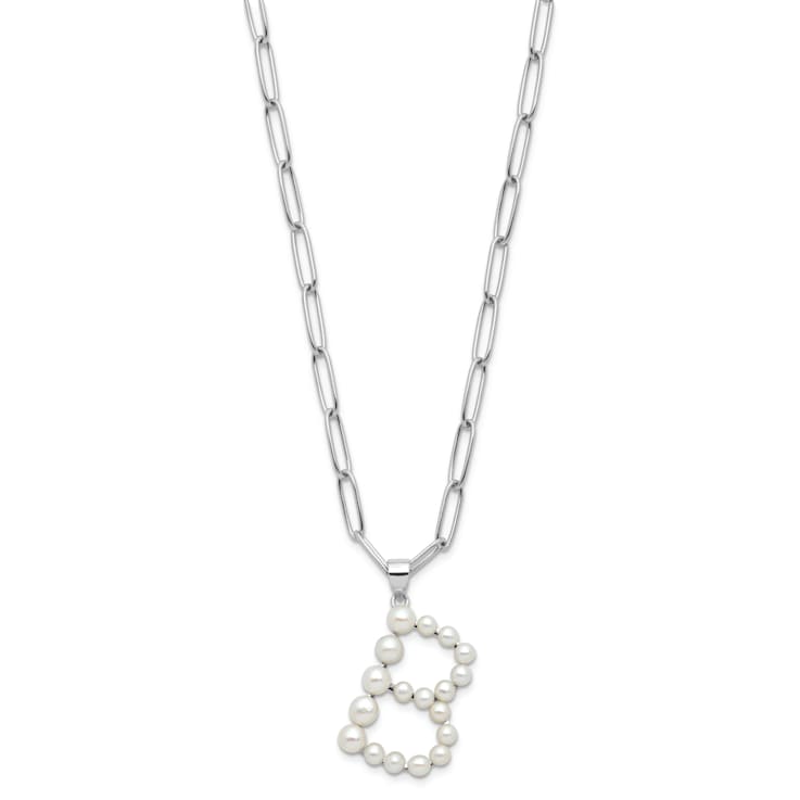 Rhodium Over Sterling Silver 3-5.5mm Freshwater Cultured Pearl LETTER B
18-inch Necklace