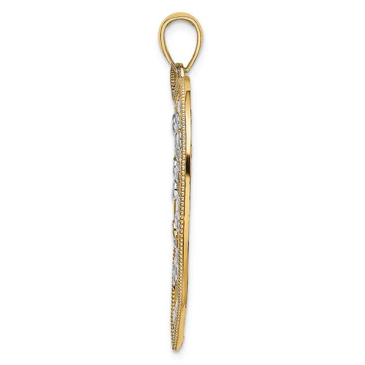 14K Two-tone Gold  Diamond-Cut and Textured Large Heart Pendant