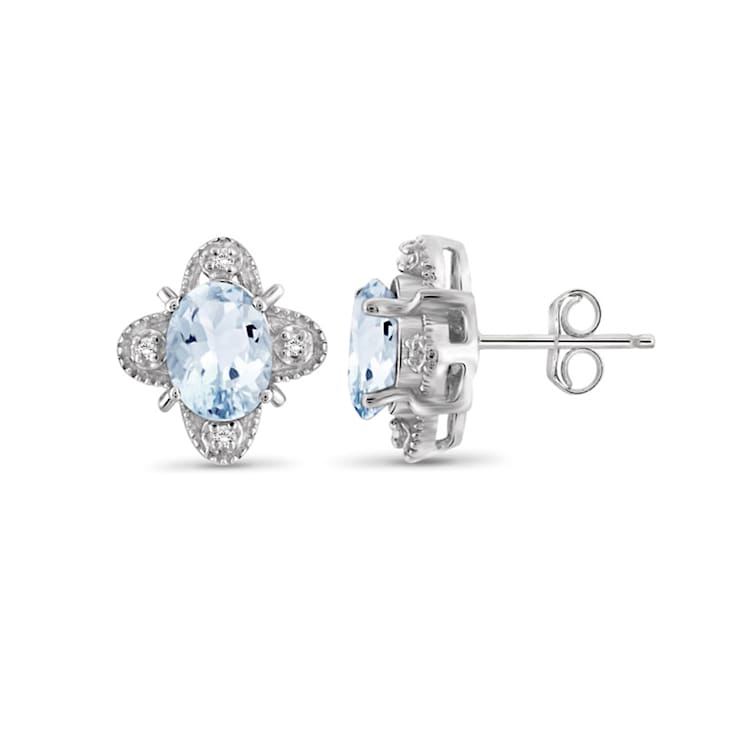 Sky Blue Topaz & Accent White Diamond Sterling Silver Earrings 1.00ctw