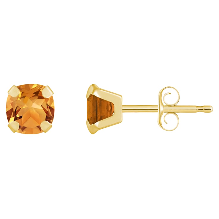 5mm Cushion Citrine 10k Yellow Gold Stud Earrings