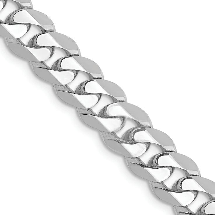 Rhodium Over 14k White Gold 7.25mm Solid Flat Beveled Curb 24 Inch Chain