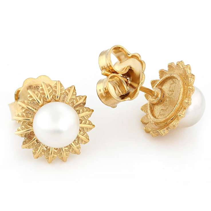 Cultured Freshwater Pearl Sunburst Stud Earrings In 18K Gold Over
Sterling Silver 6.5-7mm