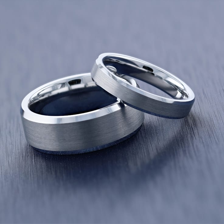 SHEFFIELD Flat Beveled Edges Tungsten Ring with Brushed Center 6mm