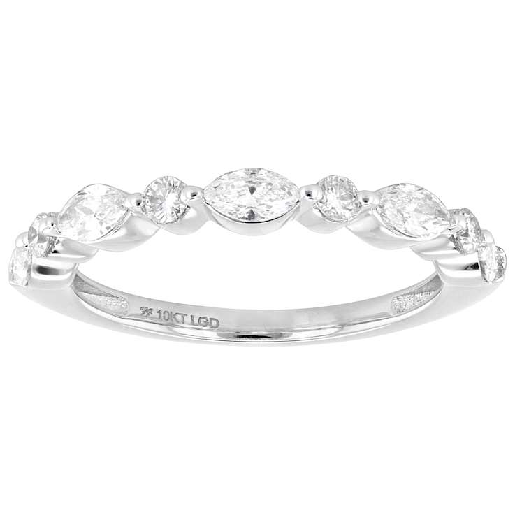 Lab-Grown Diamond Marquise and Round Band Ring in 10k White Gold