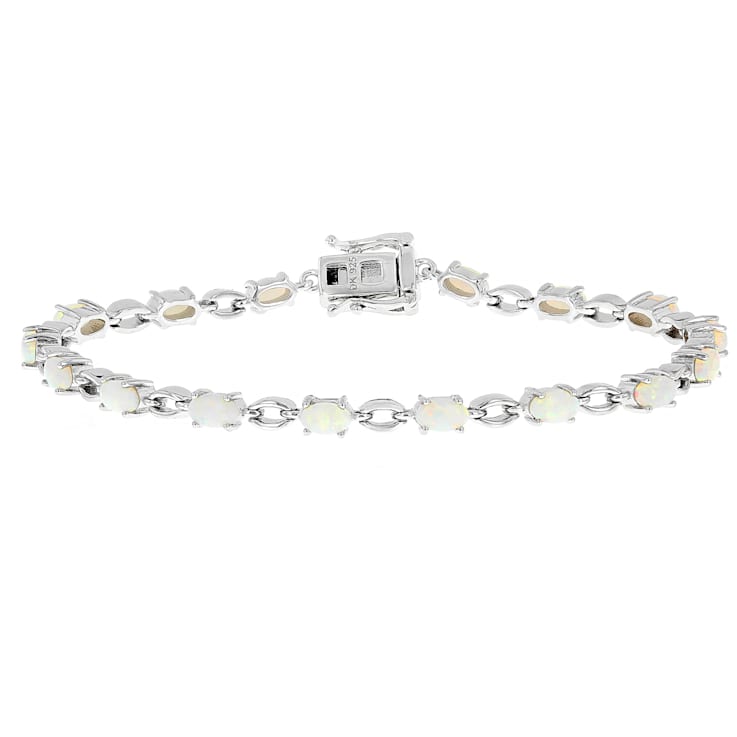 Australian Coober Pedy Opal Cabochon Bracelet In Sterling Silver 5x3mm