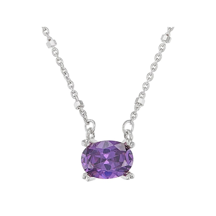 Purple Cubic Zirconia Rhodium Over Sterling Silver Station Necklace 1.93ctw
