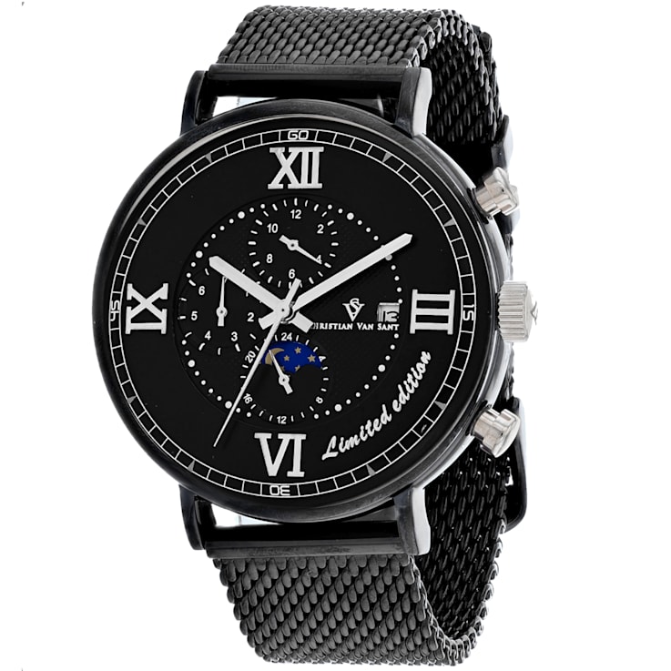 Christian Van Sant Men's Somptueuse LTD Black Dial, Black Stainless
Steel mesh Watch