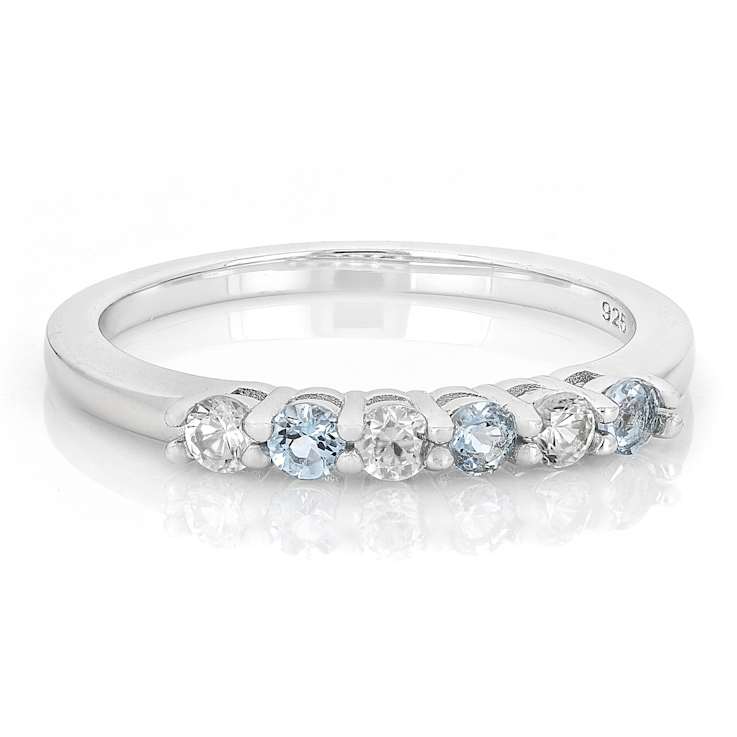 Aquamarine And Zircon Band Ring In Sterling Silver