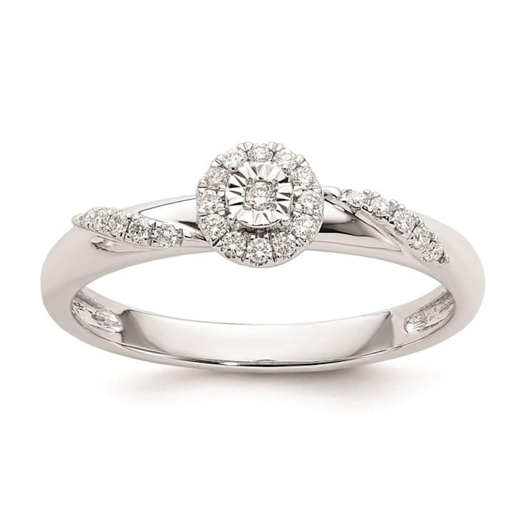 Rhodium Over 14K White Gold Diamond Trio Engagement Ring 0.12ctw