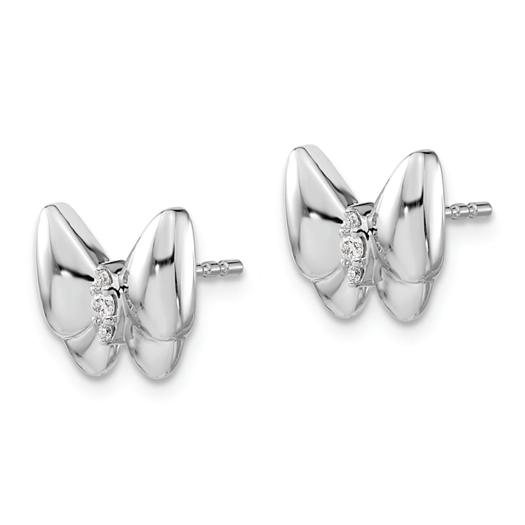 Rhodium Over 14k White Gold Diamond Butterfly Stud Earrings