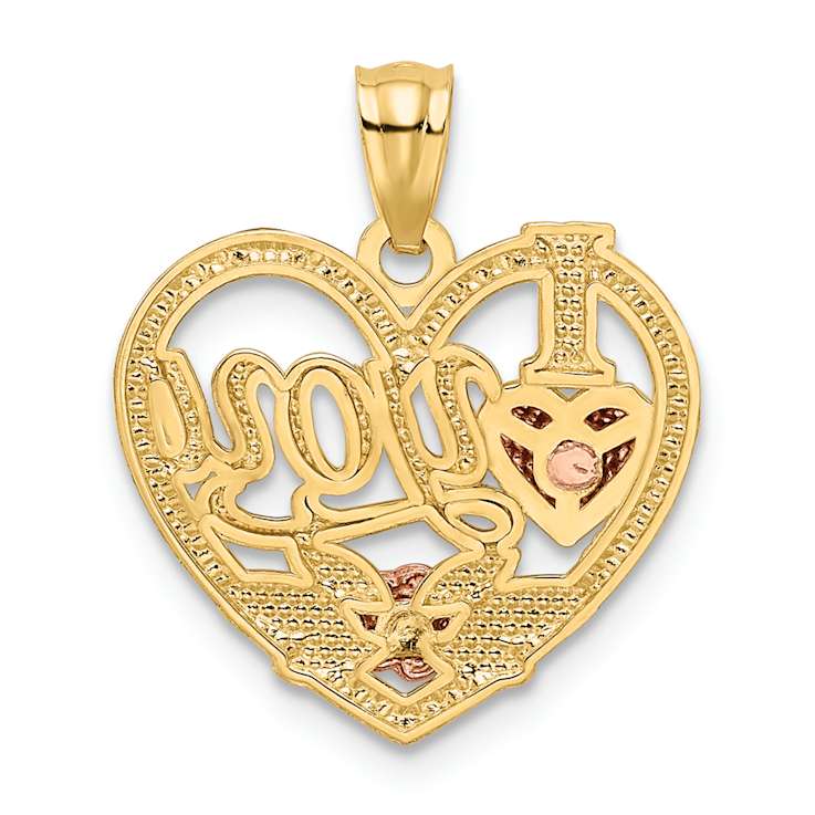 14k Tri-color Gold Textured I Love You Heart Pendant