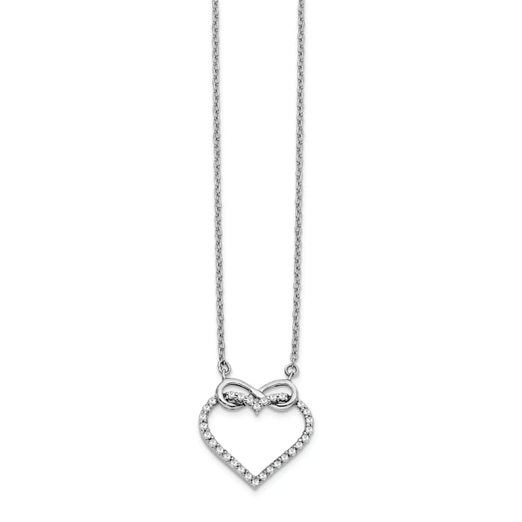 Rhodium Over 14K White Gold Lab Grown Diamond Heart Infinity 18 Inch Necklace