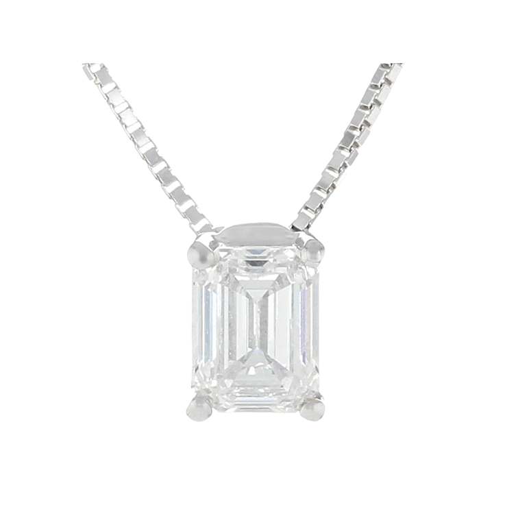 Lab-Grown Diamond Emerald-Cut Slide Pendant In Sterling Silver 0.50ctw