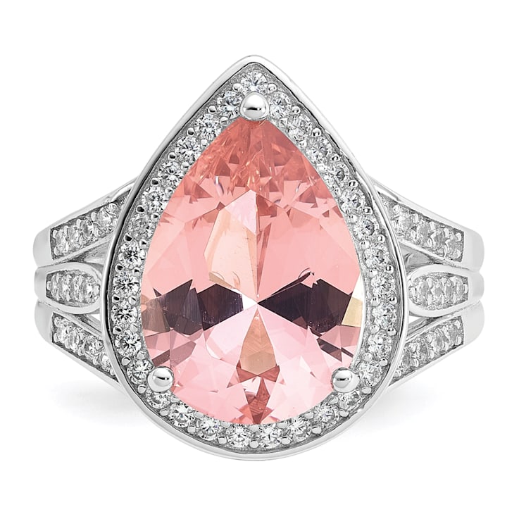 Rhodium Over Sterling Silver Pink Nano Crystal and Cubic Zirconia
Teardrop Halo Ring