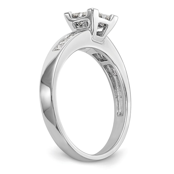 Rhodium Over 14K White Gold Diamond Cluster Engagement Ring 0.72ctw