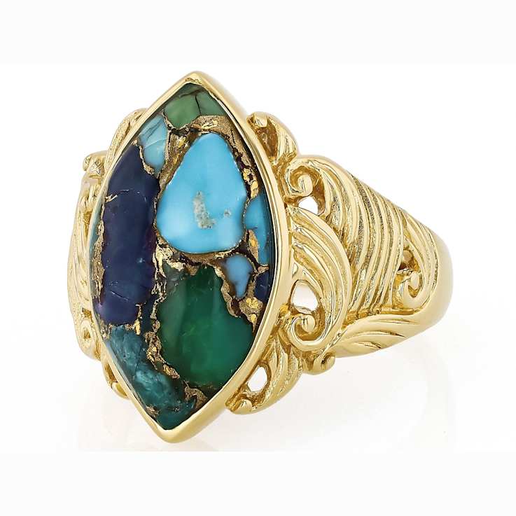 Mohave Turquoise Marquise Statement Ring In 18K Gold Over Sterling Silver