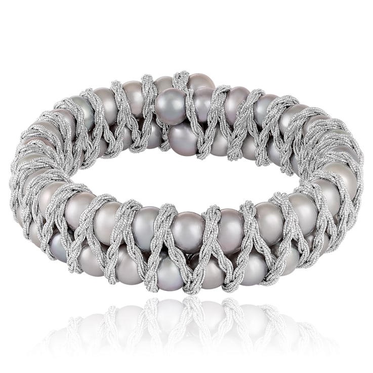 7-8mm Gray Cultured Freshwater Pearl Silver  Bracelet