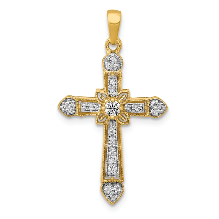 14K Yellow Gold 1/6ct. Diamond Filigree Cross Pendant