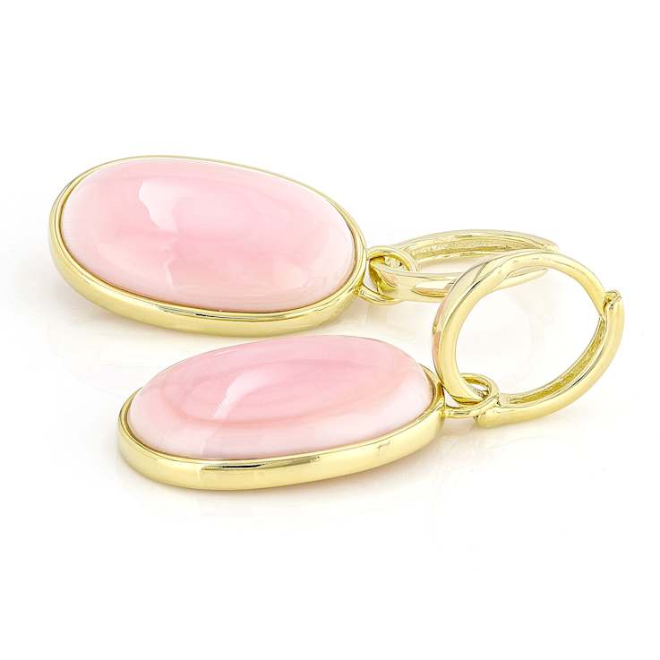 Pink Conch Shell Earrings In 18K Gold Over Sterling Silver 20x12mm