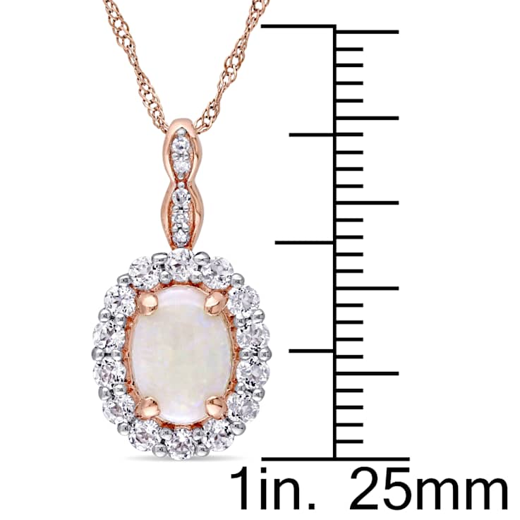 Opal, White Topaz & Diamond 14K Rose Gold Pendant With Chain 1.49ctw
