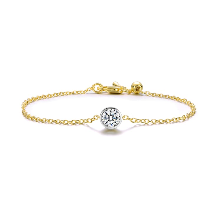 Bezel-Set CZ Stud Design Bracelet In 14K Gold Over Brass
