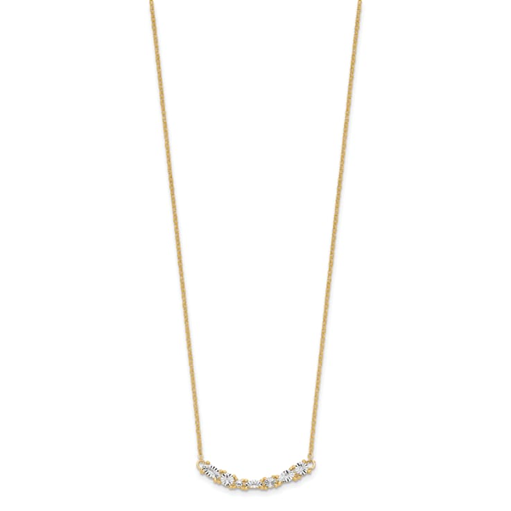 14K Yellow Gold and White Rhodium-plated Polished and Diamond-cut Bar Necklace