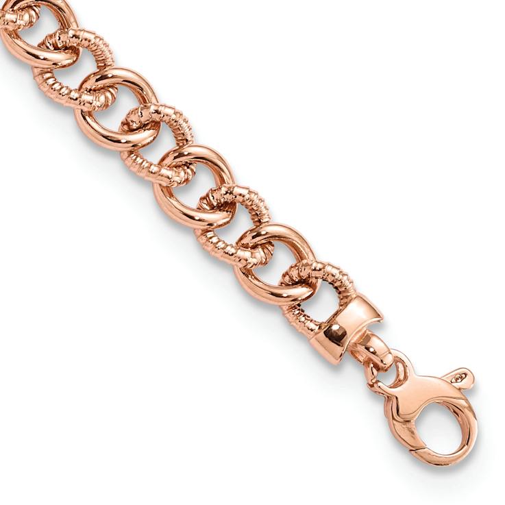 14k Rose Gold 8mm Polished and Textured Fancy Link Bracelet