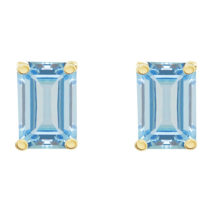 6x4mm Emerald Cut Aquamarine 14k Yellow Gold Stud Earrings