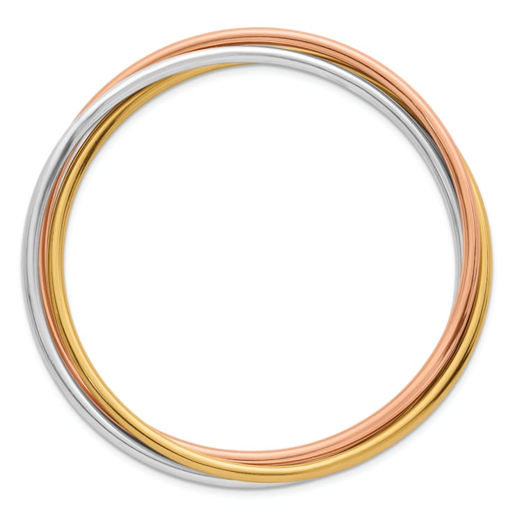 14K Tri-Color Polished 3 Intertwined Slip-on Bangle
