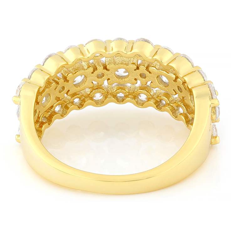 Triple-Row CZ Band Ring In 18K Gold Over Sterling Silver