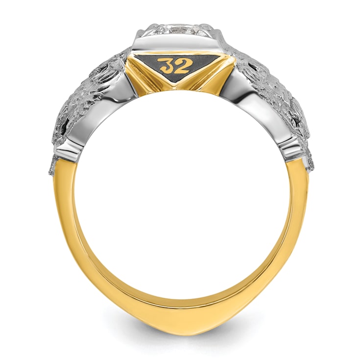 10K Two-tone Yellow and White Gold with Enamel and Diamond 32nd Scottish
Rite Masonic Ring 0.5ct