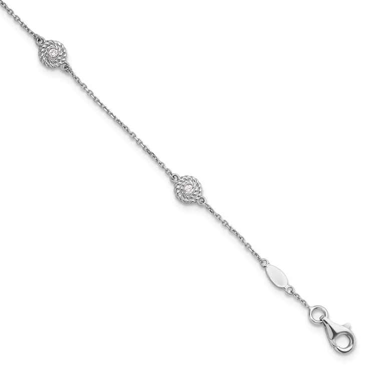 Rhodium Over 14K White Gold Diamond Circles 7.5-inch Bracelet 0.12ctw